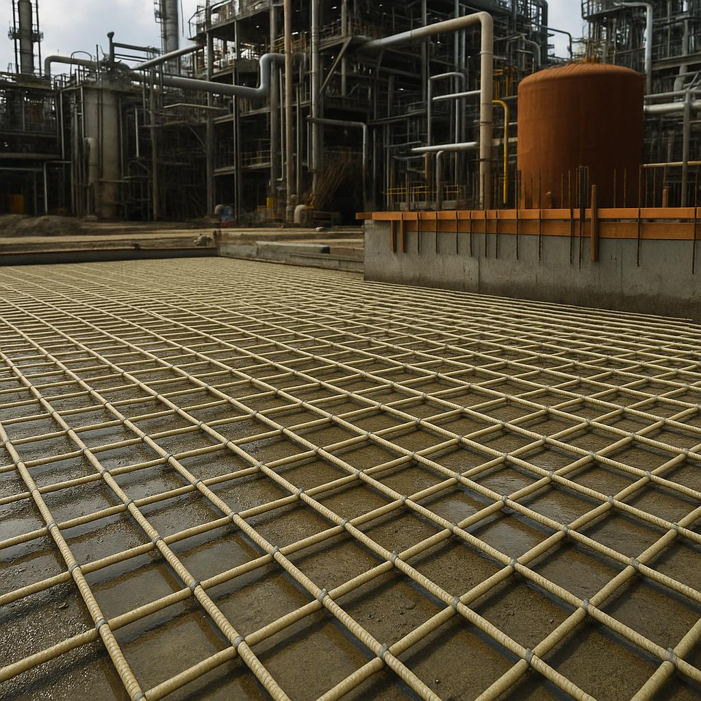 GFRP rebar reinforcing concrete structures in an industrial plant in India